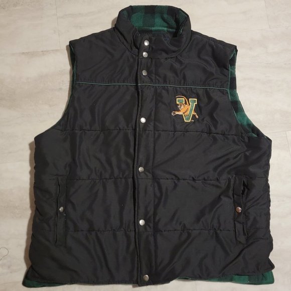 Crable Other - Vermont Catamounts Mens Embroidered Black Crable Vest Green Flannel Interior XL